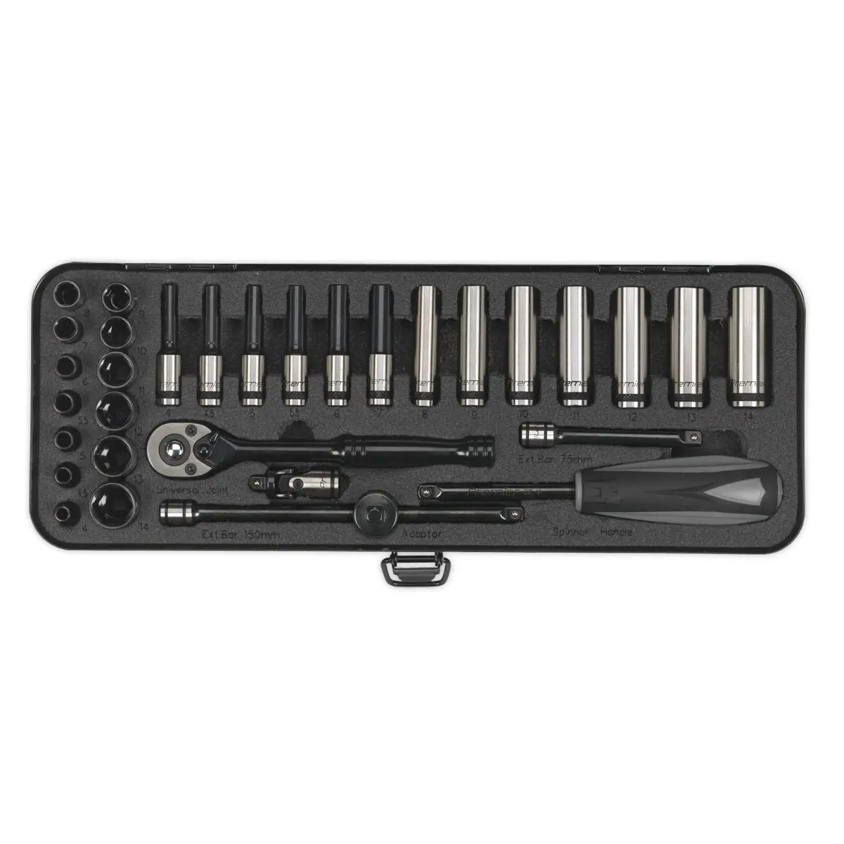 Sealey Premier Black 32 Piece 1/4" Drive Metric Socket Set WallDrive Ratchet Handle - Image 2
