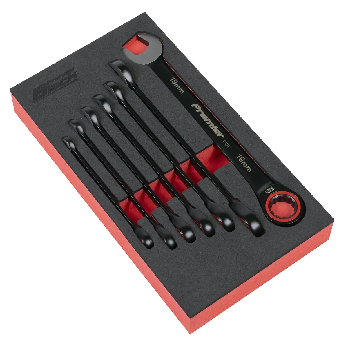 Sealey Premier Black Premier Black Combination Ratchet Spanner Set 7pc