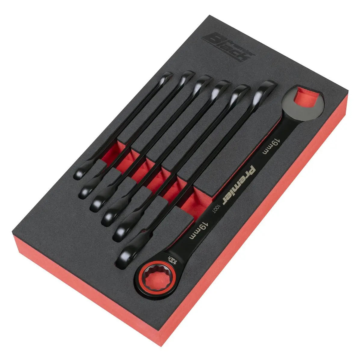 Sealey Premier Black Premier Black Combination Ratchet Spanner Set 7pc - Image 2