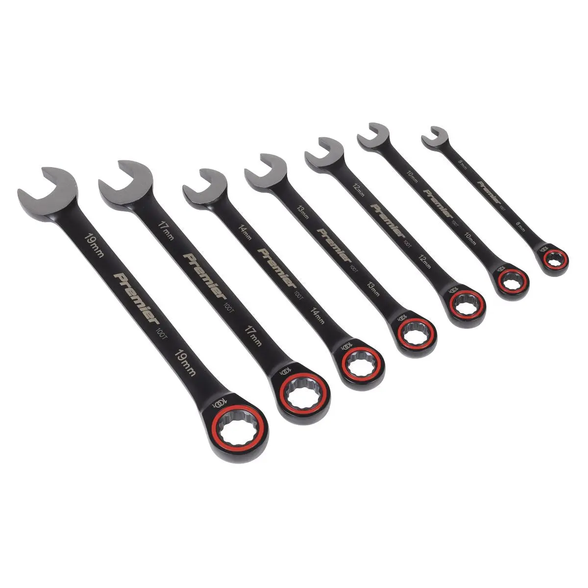 Sealey Premier Black Premier Black Combination Ratchet Spanner Set 7pc - Image 4