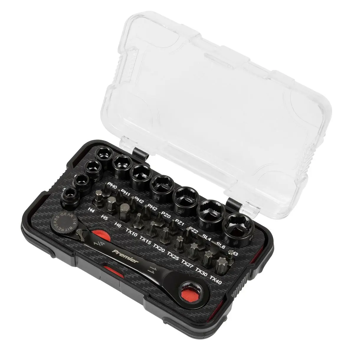 Sealey Premier Black Premier Black Go-Through Lock-On™ Low Profile Socket & Bit Set 1/4"Sq Drive 31pc - Image 2