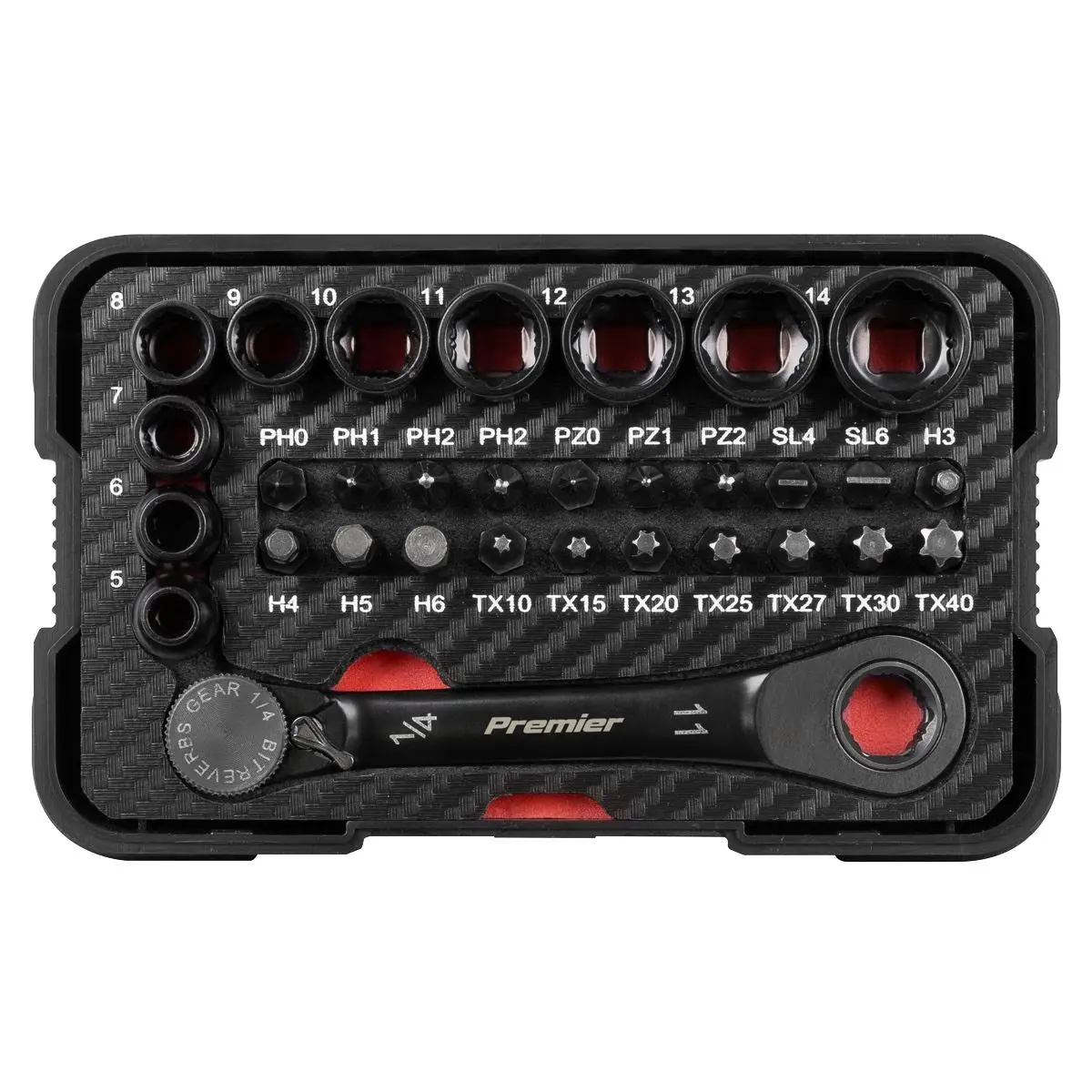 Sealey Premier Black Premier Black Go-Through Lock-On™ Low Profile Socket & Bit Set 1/4"Sq Drive 31pc - Image 3