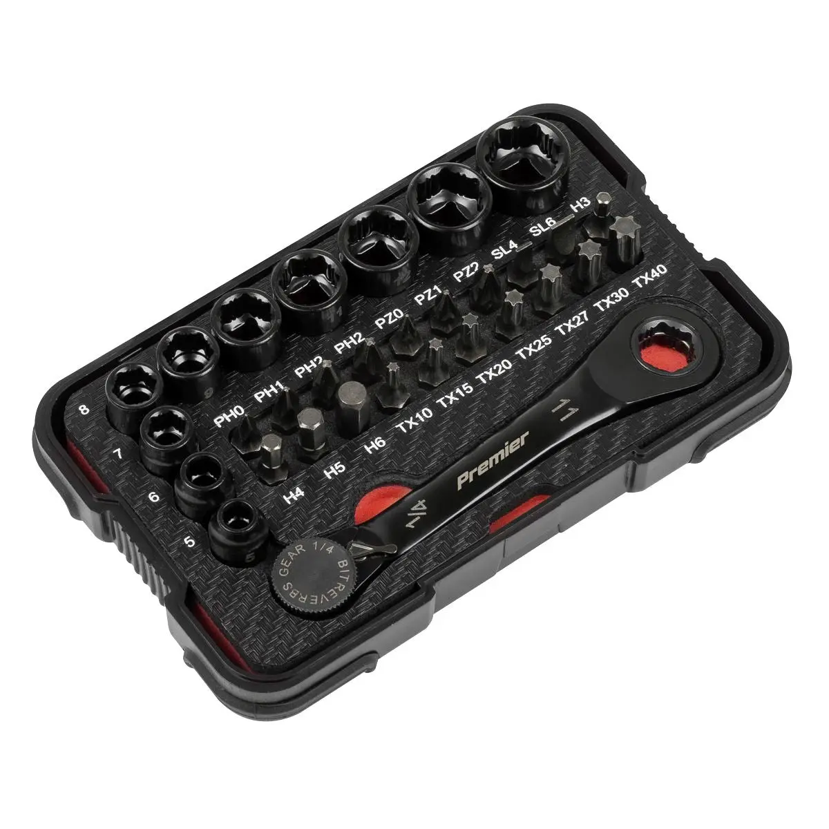Sealey Premier Black Premier Black Go-Through Lock-On™ Low Profile Socket & Bit Set 1/4"Sq Drive 31pc - Image 4