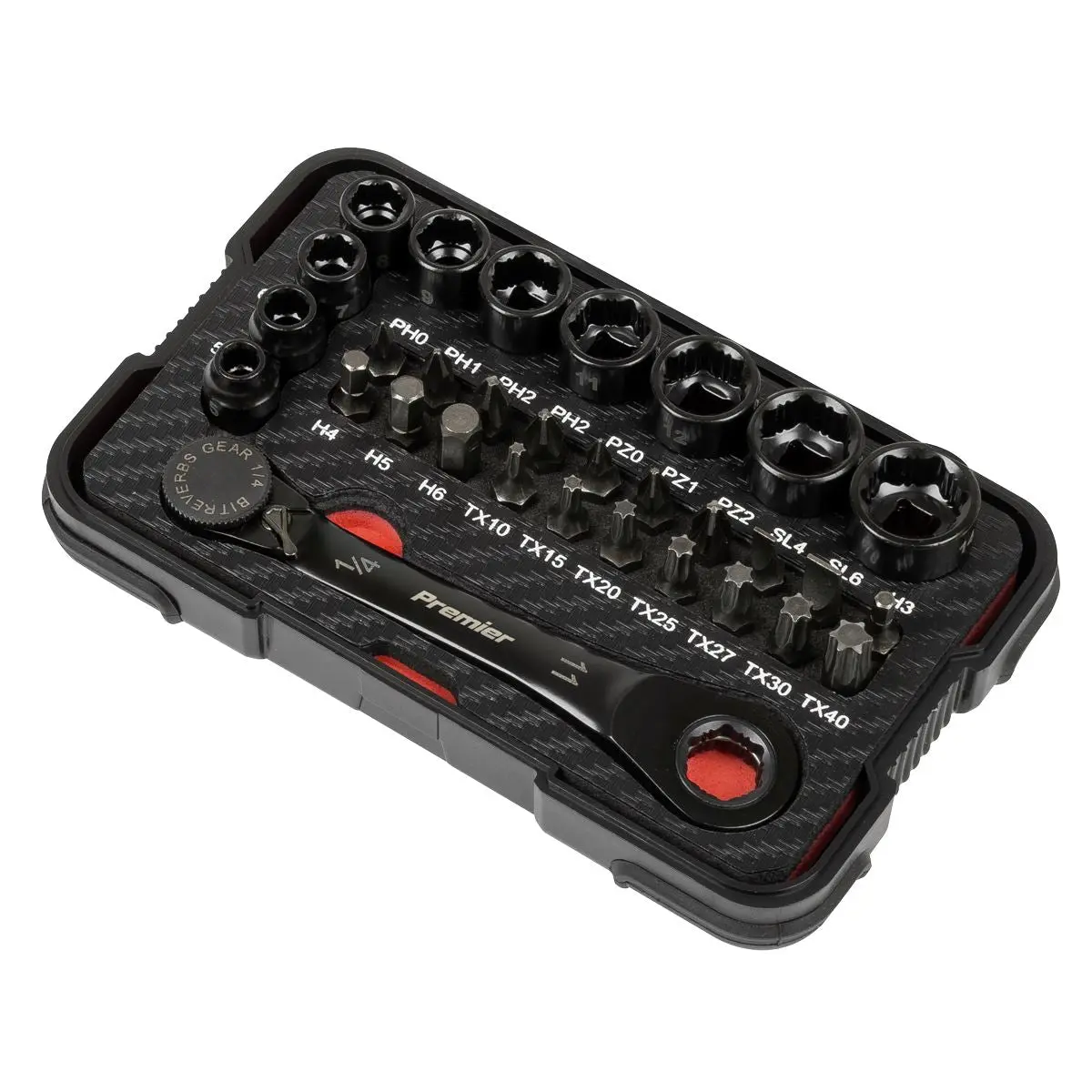 Sealey Premier Black Premier Black Go-Through Lock-On™ Low Profile Socket & Bit Set 1/4"Sq Drive 31pc - Image 5