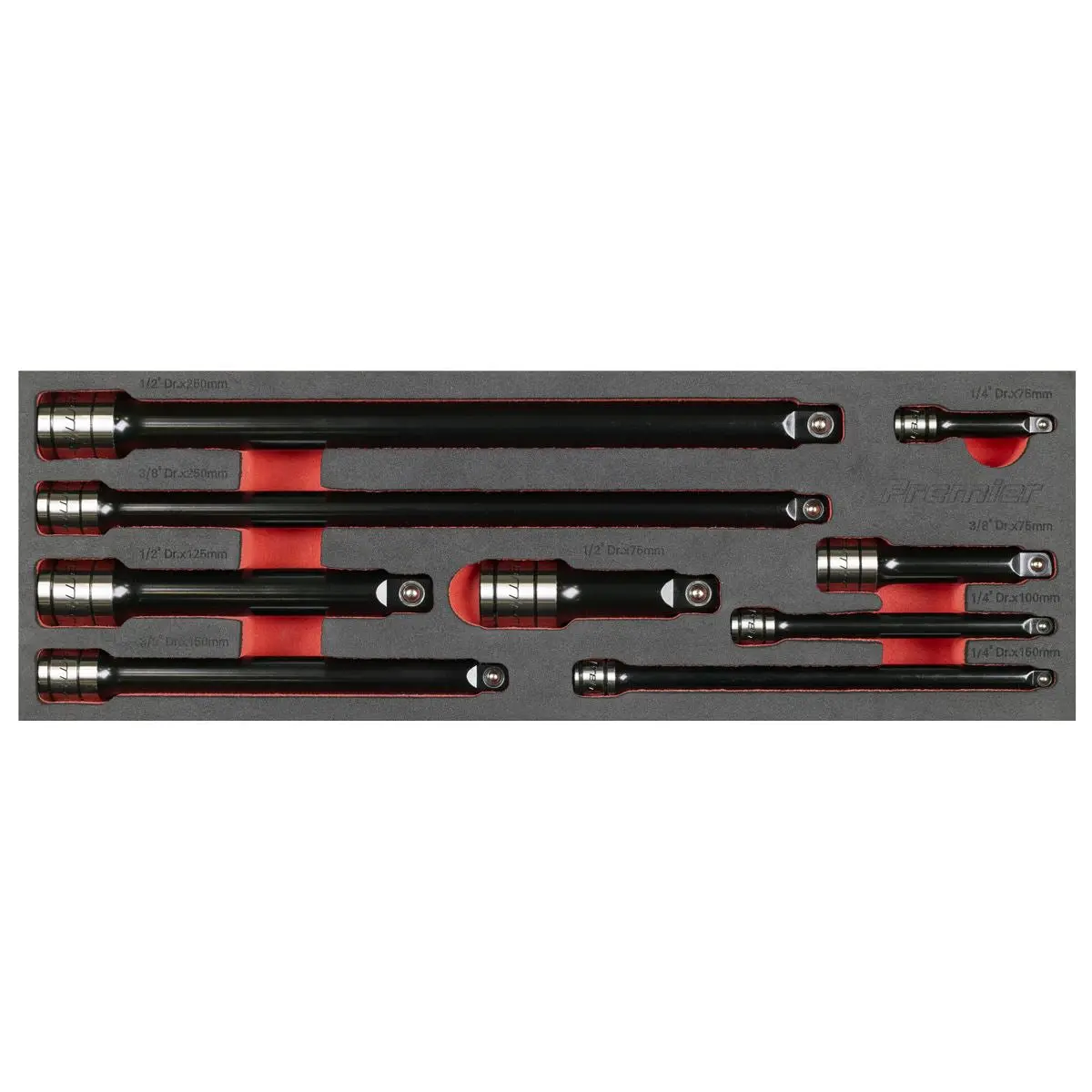 Sealey Premier Black Premier Black Wobble/Rigid Extension Bar Set 1/4", 3/8" & 1/2"Sq Drive 9pc - Premier Black - Image 2