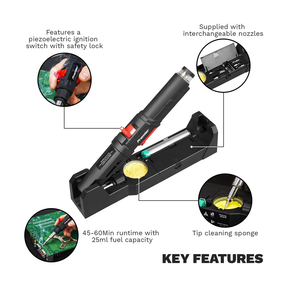 Sealey Premier Butane Soldering Iron Kit 3-in-1 Quick Release - Image 12