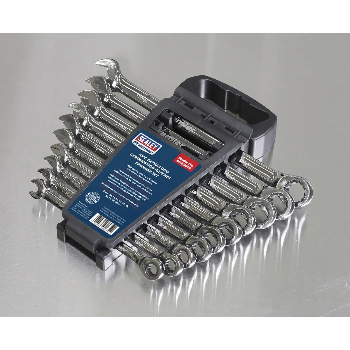 Sealey Premier Combination Ratchet Spanner Set 10pc Extra-Long Metric - Image 9