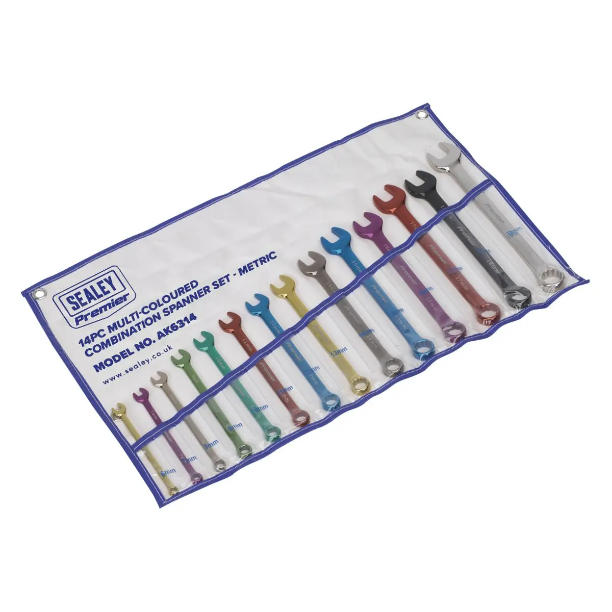 Sealey Premier Combination Spanner Set 14pc Multi-Coloured Metric - Image 2