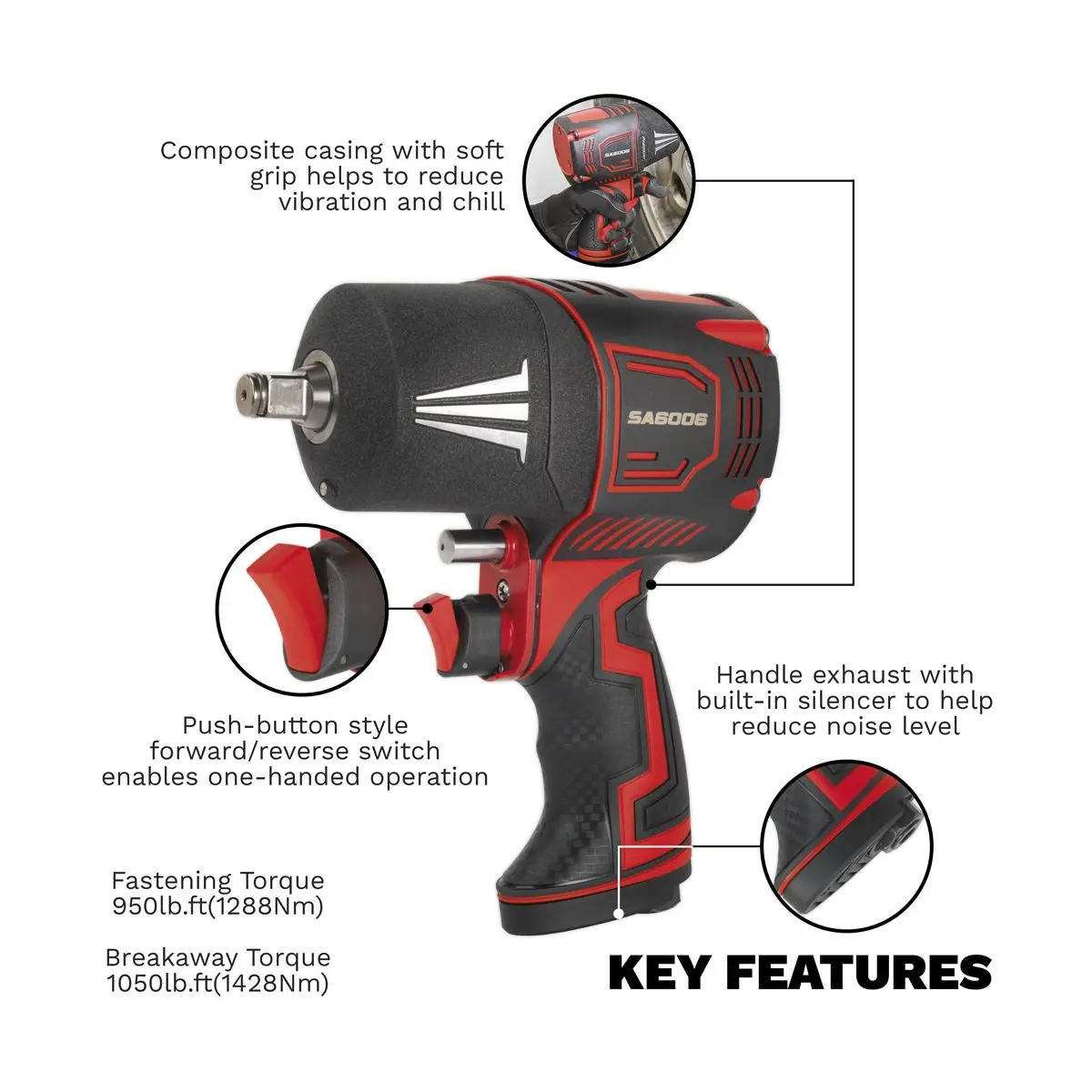 Sealey Premier Composite Air Impact Wrench 1/2"Sq Drive - Twin Hammer - Image 5