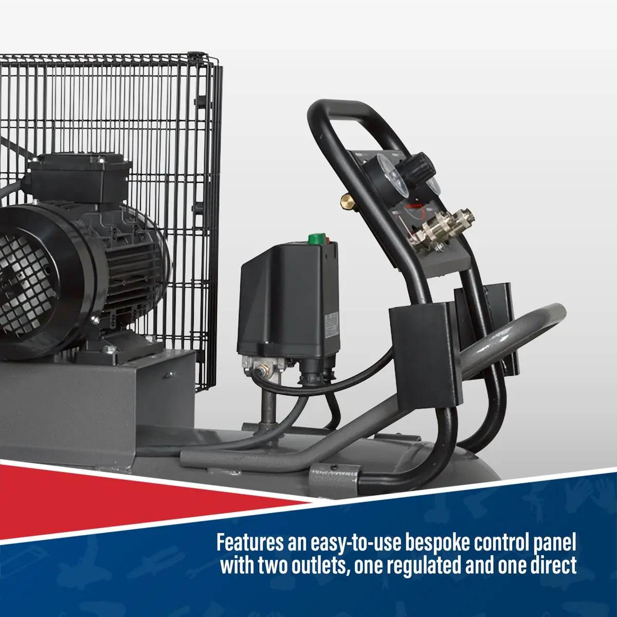 Sealey Premier 200L Belt Drive Air Compressor with Front Control Panel 3hp 415V 3ph - Image 6