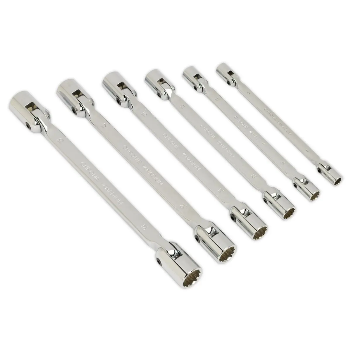 Sealey Premier Double Flexi-Head Socket Spanner Set 6pc Fully Polished Metric