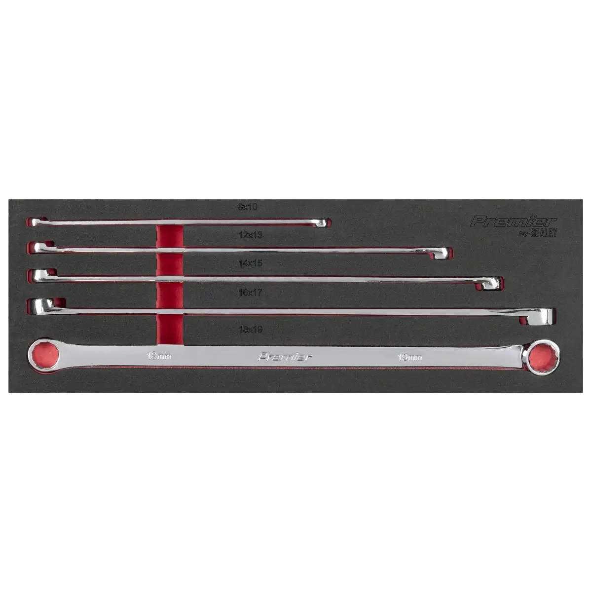 Sealey Premier Extra-Long Double End Ring Spanner Set in EVA Foam Tray 5pc - Image 3