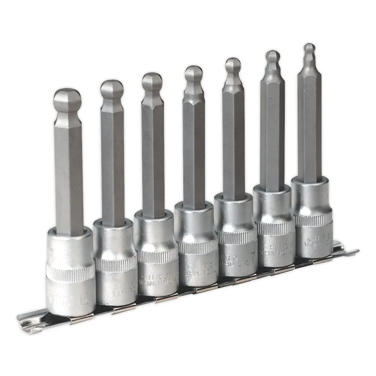 Sealey Premier Ball-End Hex Socket Bit Set 7pc 100mm 1/2"Sq Drive Metric