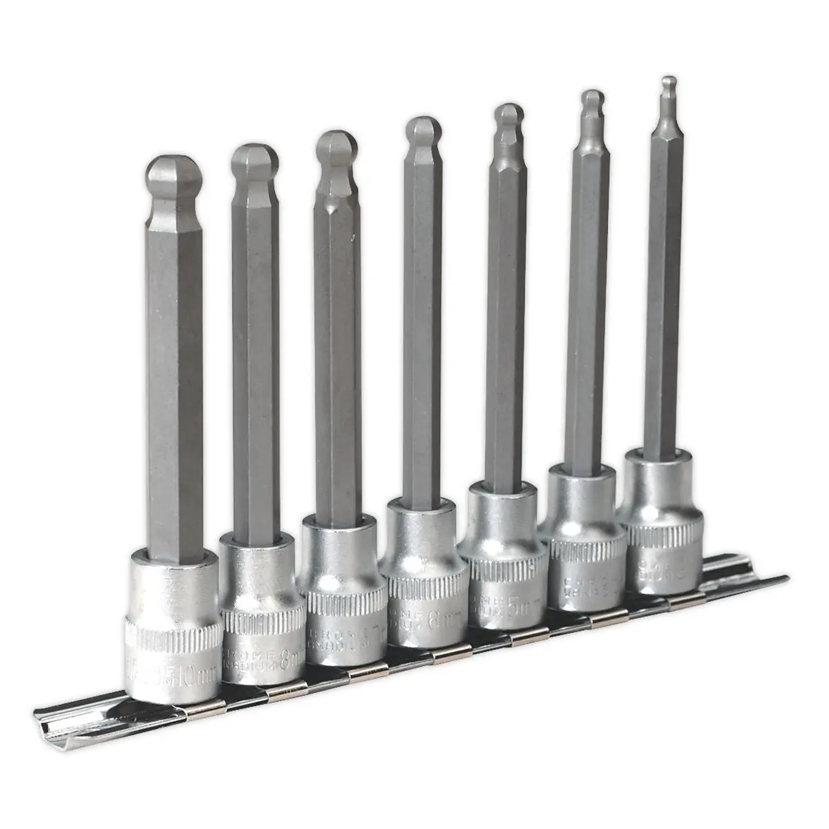 Sealey Premier Ball-End Hex Socket Bit Set 7pc Metric 3/8"Sq Drive 100mm