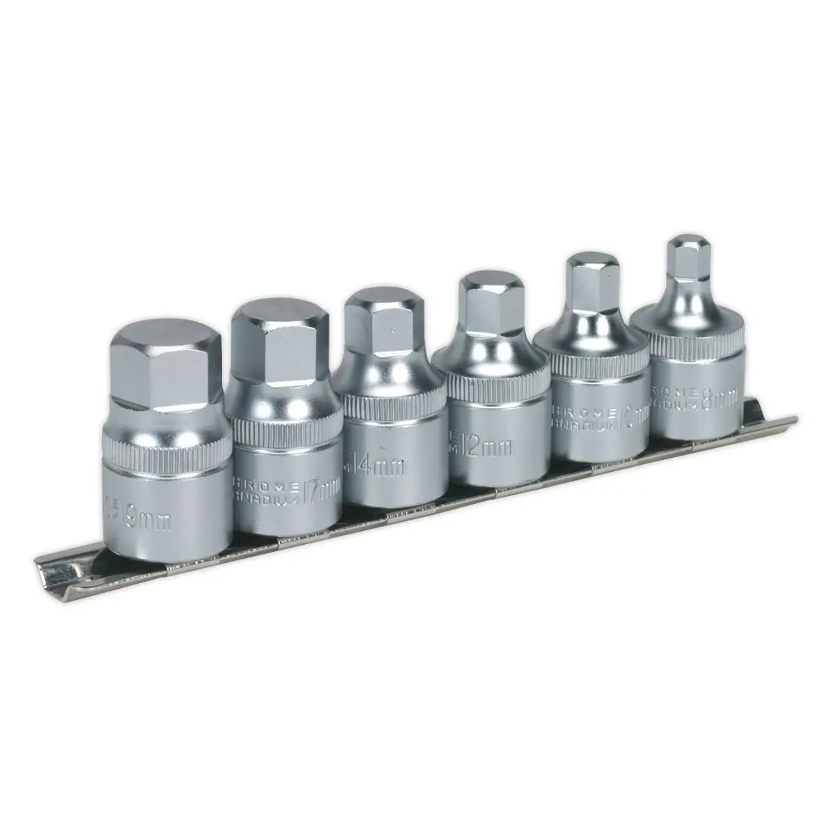 Sealey 6 Piece 1/2" Drive One Piece Hex Socket Bit Set 8-19mm