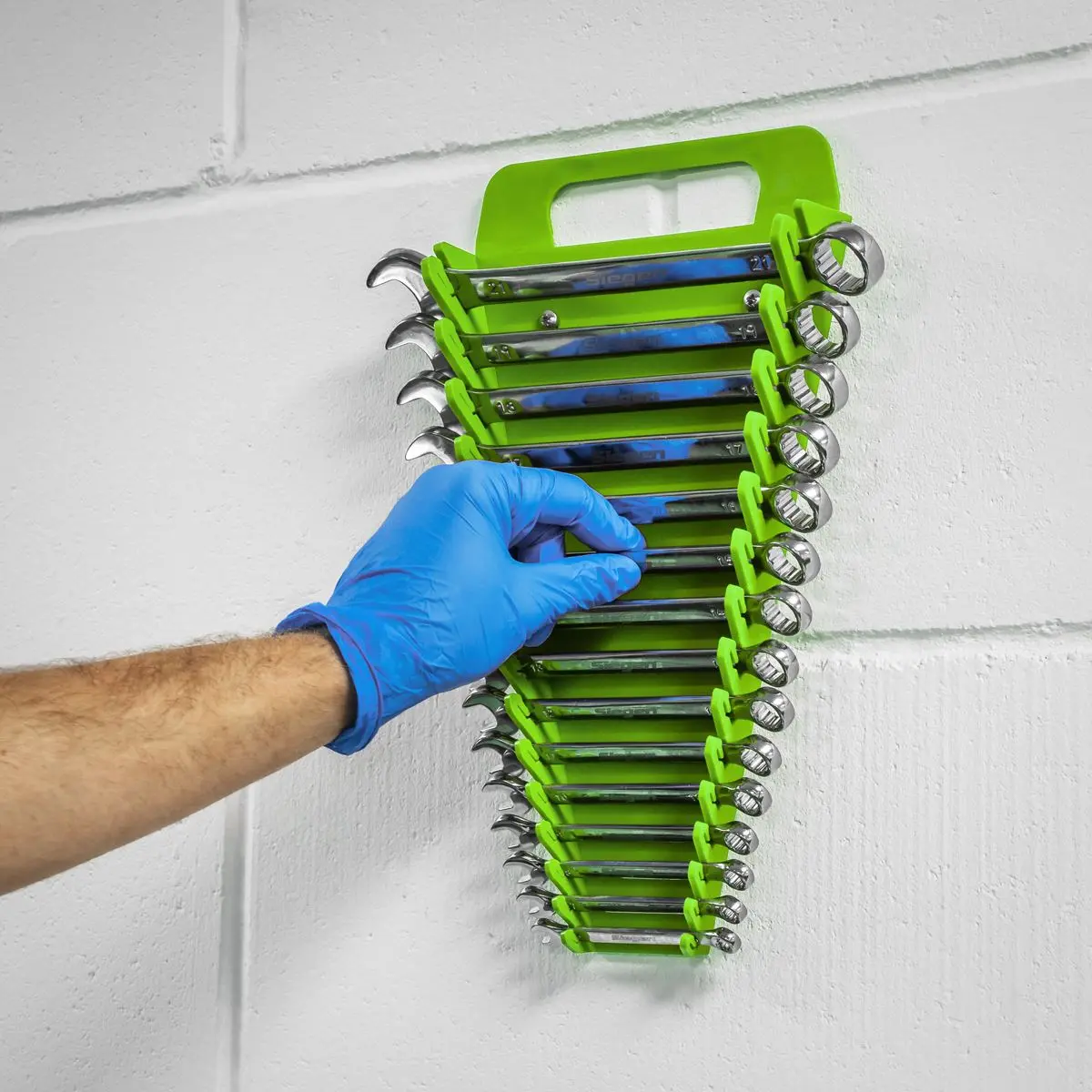 Sealey Premier High Visibility Green Spanner Rack 15 Capacity Hanging Toolbox - Image 8