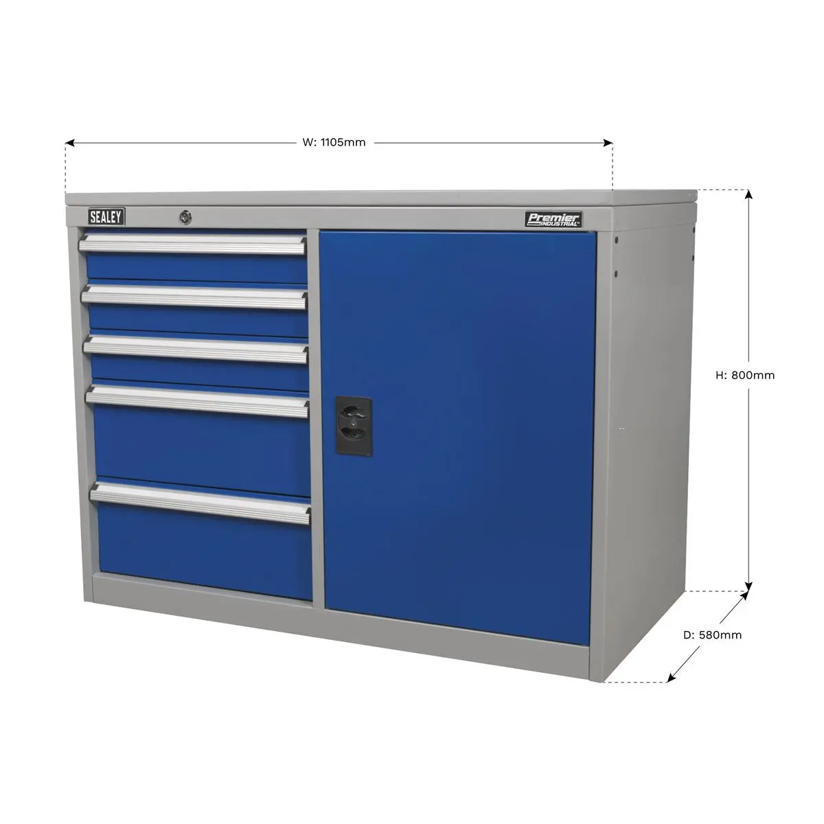 Sealey Premier Industrial Industrial Cabinet/Workstation 5 Drawer & 1 Shelf Locker - Image 9