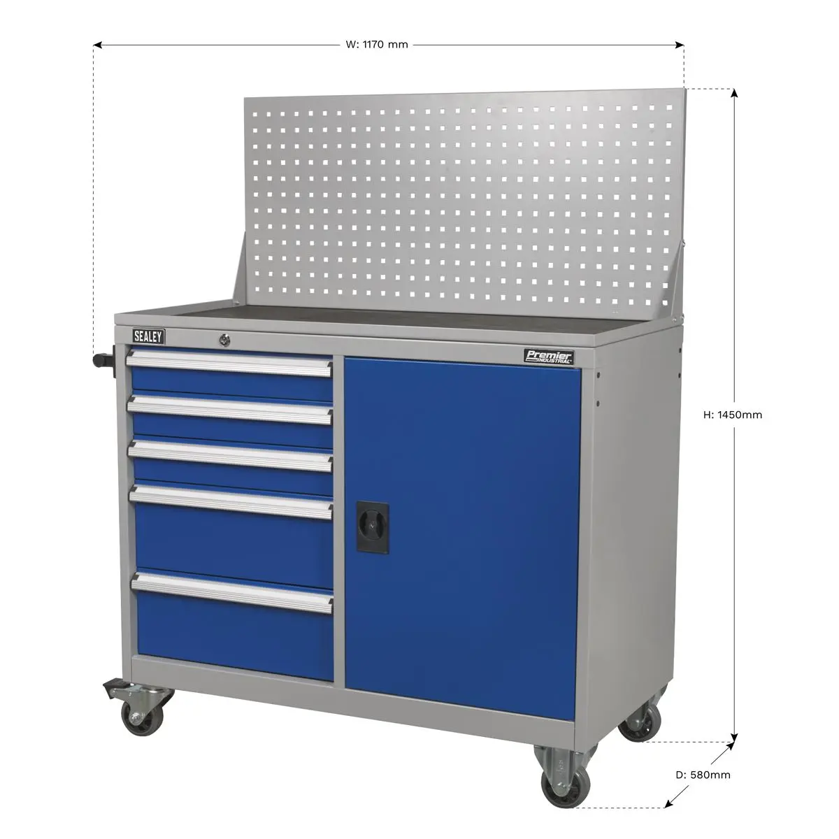 Sealey Premier Industrial Industrial Mobile Workstation 5 Drawer & 1 Shelf Locker - Image 14