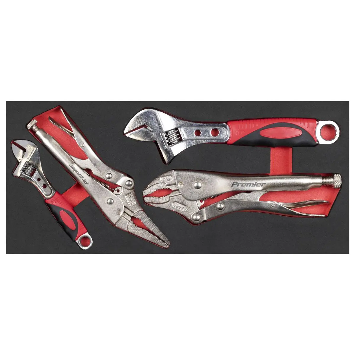 Sealey Premier Locking Pliers & Adjustable Wrench Set with Tool Tray 4pc