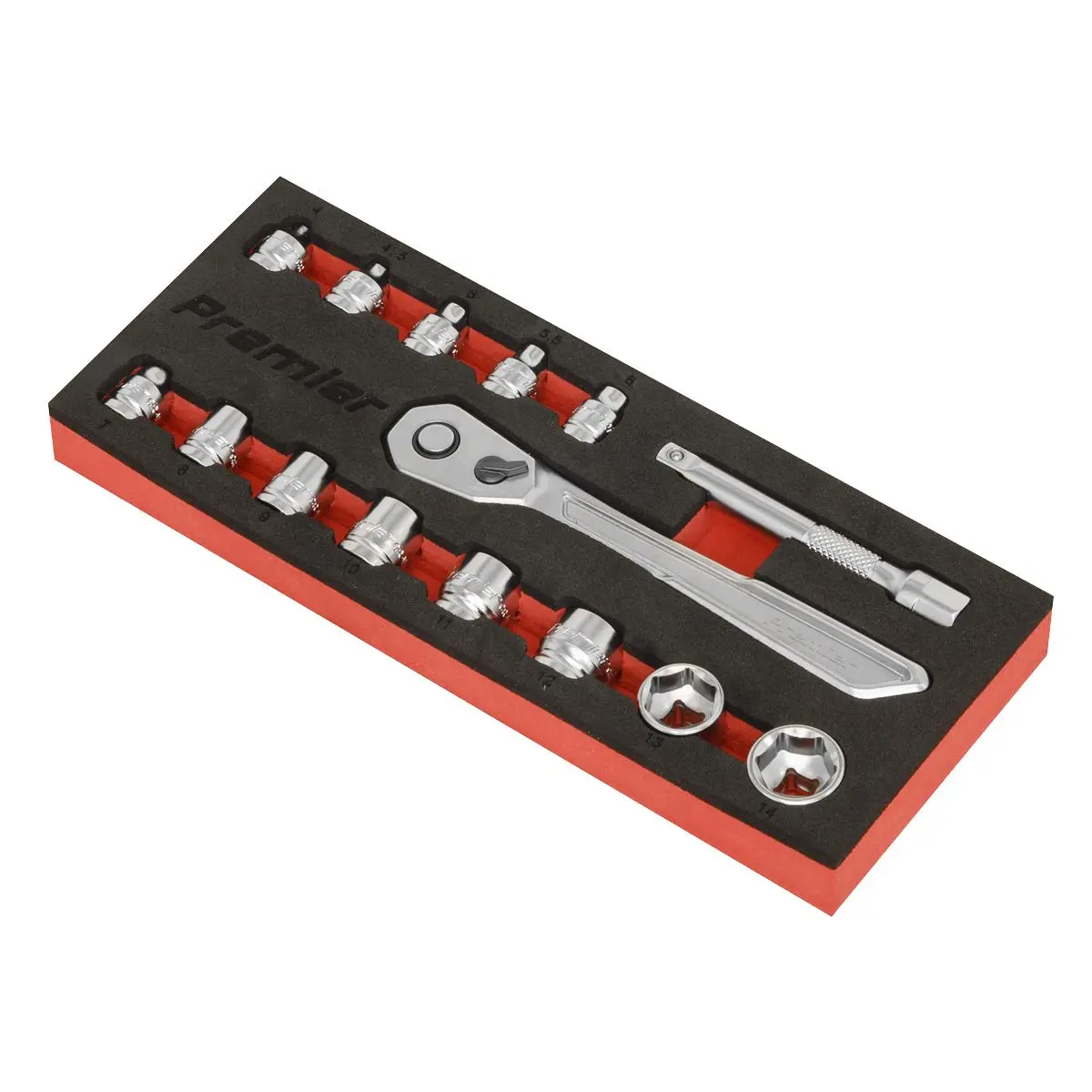 Sealey Premier Low Profile Socket Set 15 Piece 1/4" Drive Metric 4-14mm in EVA Foam - Image 5