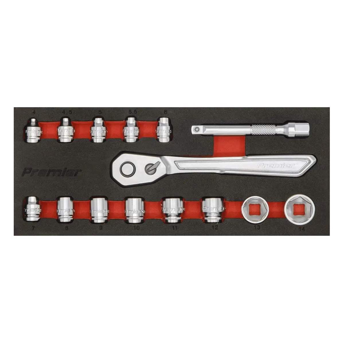Sealey Premier Low Profile Socket Set 15 Piece 1/4" Drive Metric 4-14mm in EVA Foam - Image 6