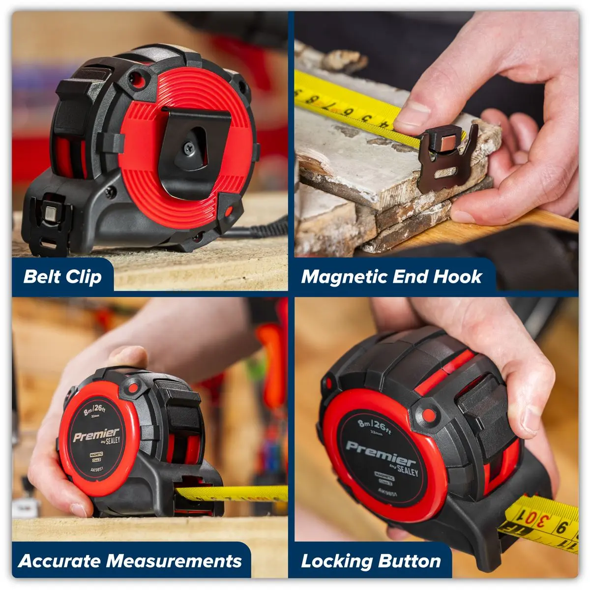 Sealey Premier Metric/Imperial Tape Measure Extra-Wide Blade 8m(26ft) x 32mm - Image 7