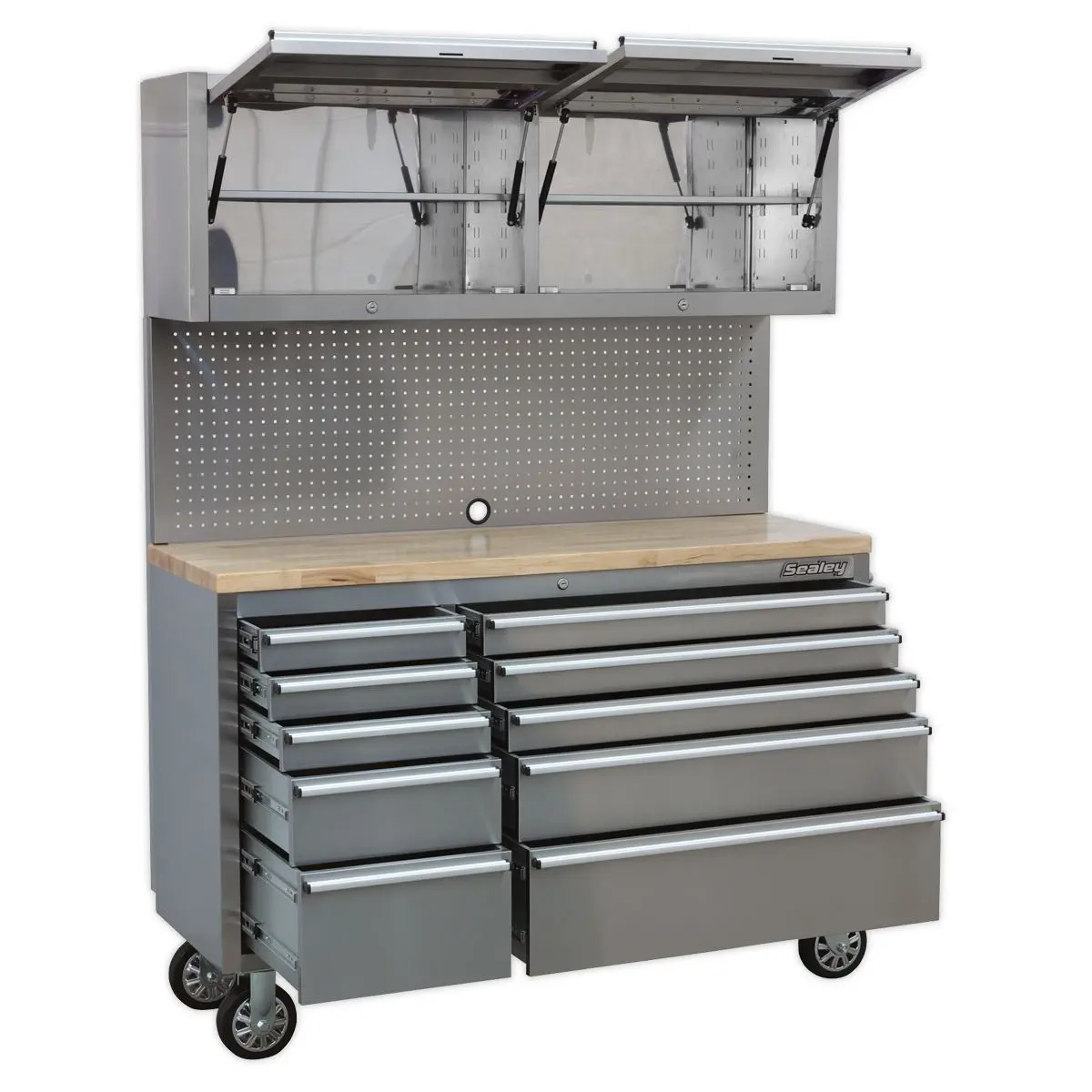 Sealey Premier Mobile Stainless Steel Tool Cabinet 10 Drawer with Backboard & 2 Wall Cupboards - Image 5