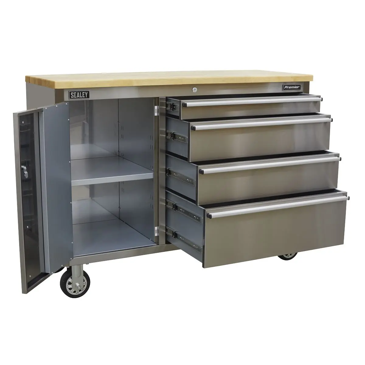 Sealey Premier Mobile Stainless Steel Tool Cabinet 4 Drawer - Image 6