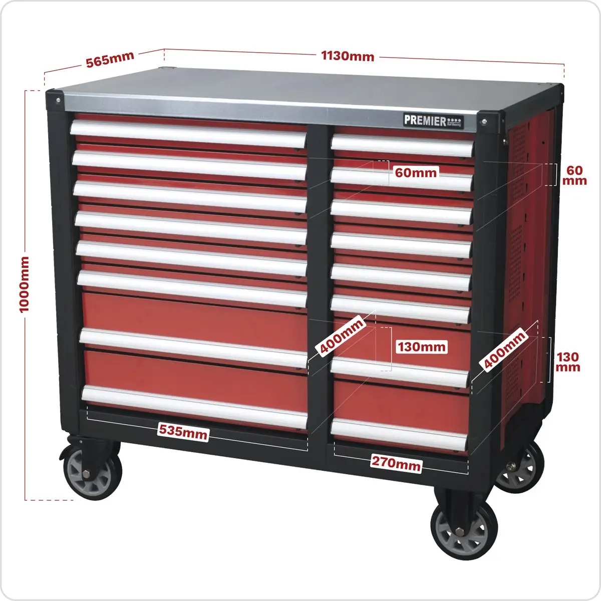 Sealey Premier Mobile Workstation 16 Drawer with Ball-Bearing Slides - Image 4