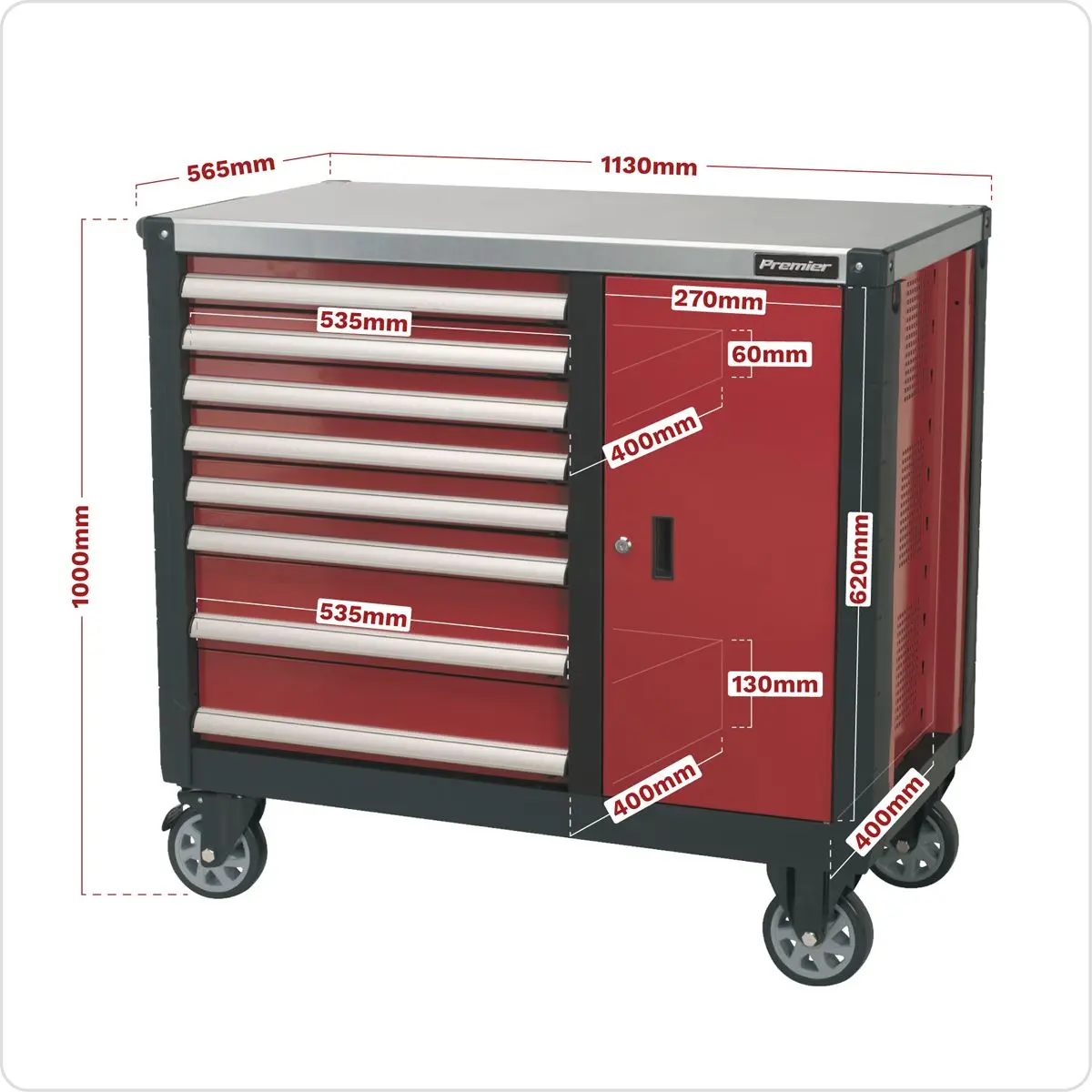 Sealey Premier Mobile Workstation 8 Drawer with Ball-Bearing Slides - Image 3