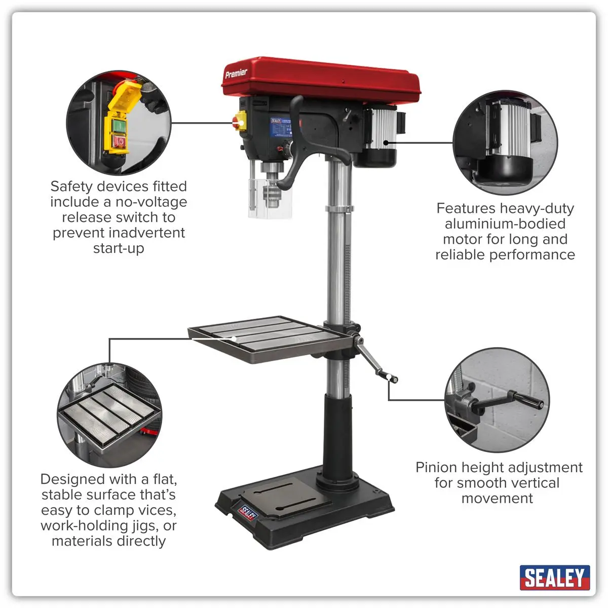 Sealey Premier Floor Standing Pillar Drill 12-Speed 1100W/230V - Image 7