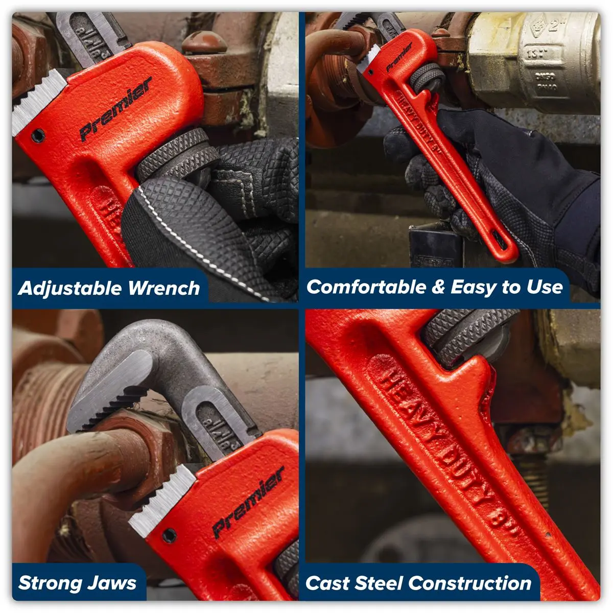 Sealey Premier Cast Steel Pipe Wrench European Pattern 200mm - Image 9