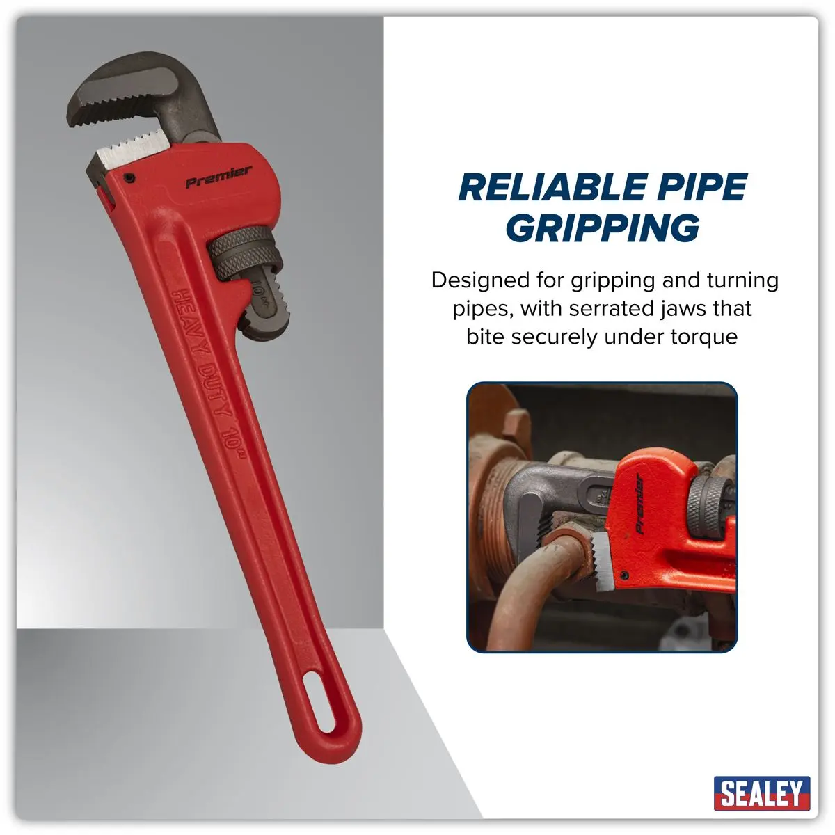 Sealey Premier Cast Steel Pipe Wrench European Pattern 250mm - Image 2