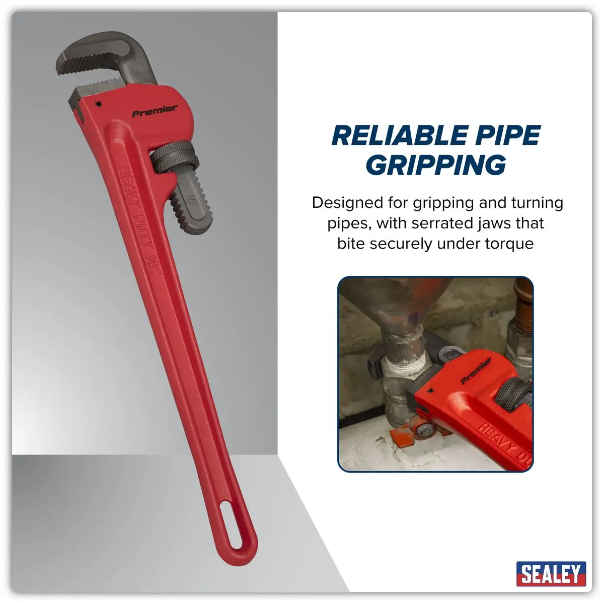 Sealey Premier Cast Steel Pipe Wrench European Pattern 450mm - Image 9