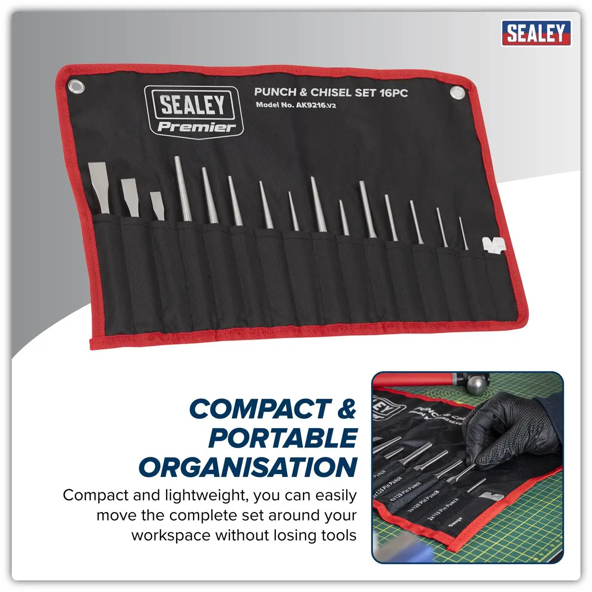 Sealey Premier Punch & Chisel Set 16pc - Image 6