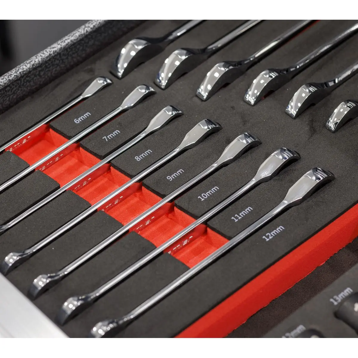 Sealey Premier Ratchet Spanner Set with Tool Tray 14pc - Image 4