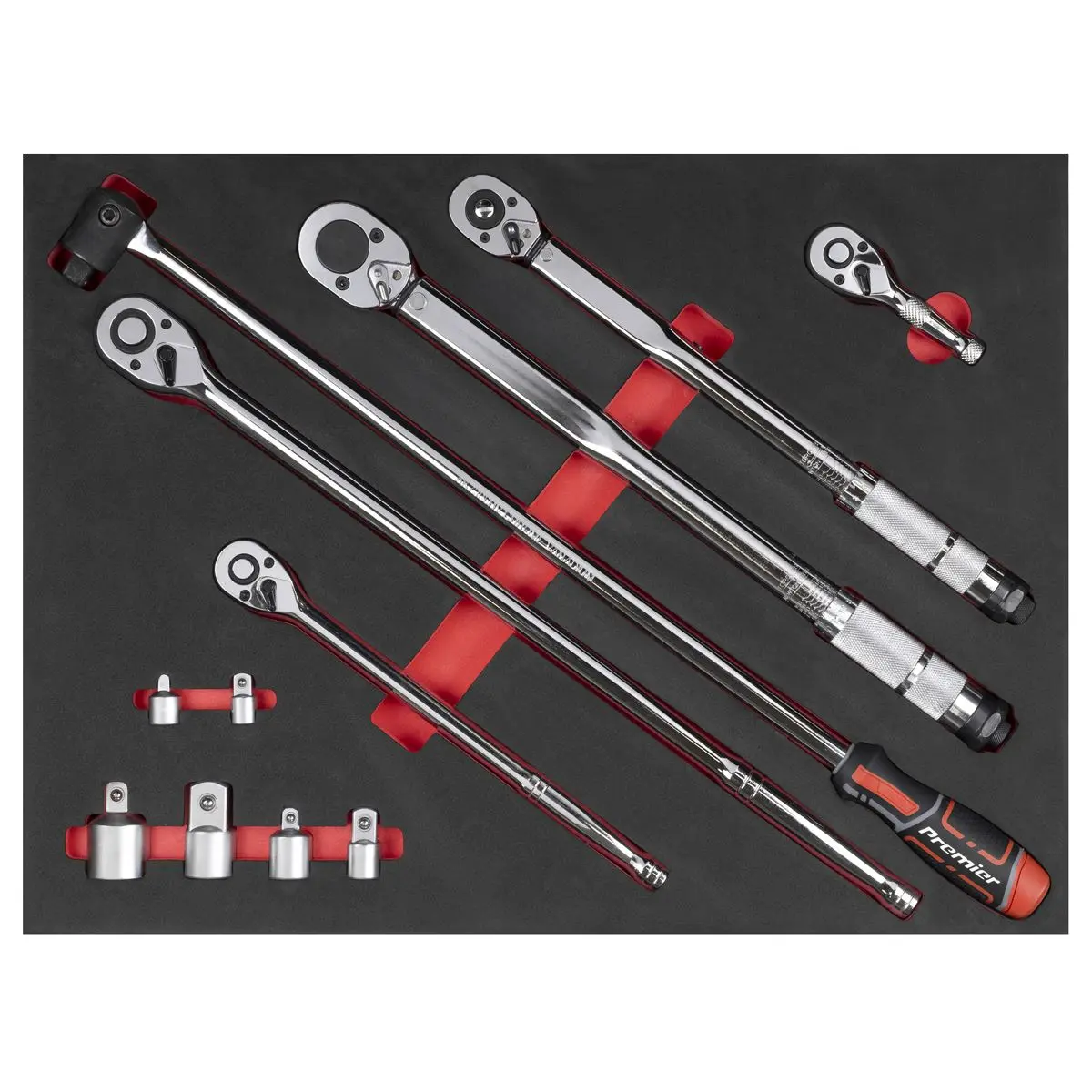 Sealey Premier Ratchet, Torque Wrench, Breaker Bar & Socket Adaptor Set with Tool Tray 3/8"Sq & 1/2"Sq Drive 12pc