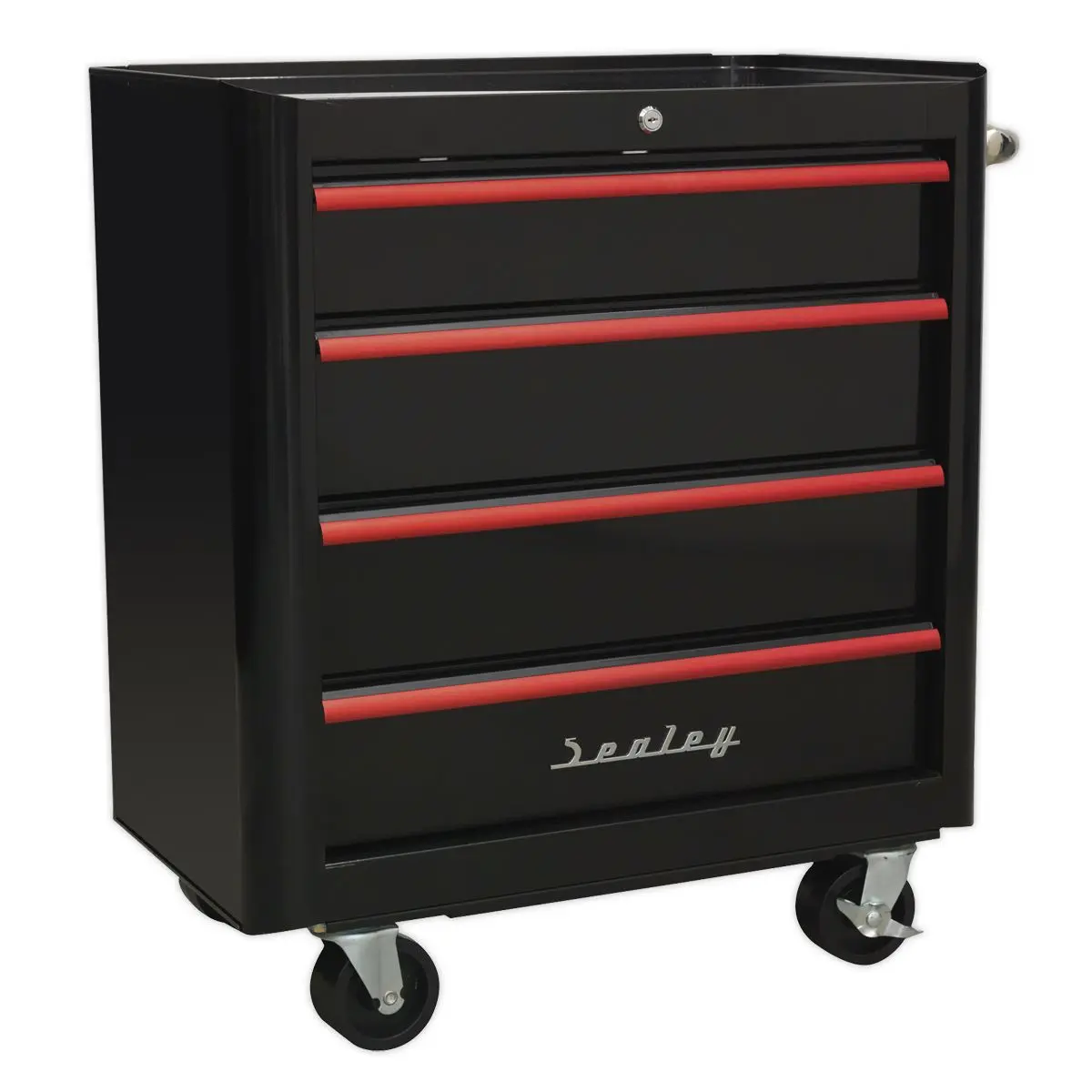 Sealey Premier Retro Style Topchest, Mid-Box Tool Chest & Rollcab Combination 10 Drawer - Black with Red Anodised Drawer Pulls - Image 4