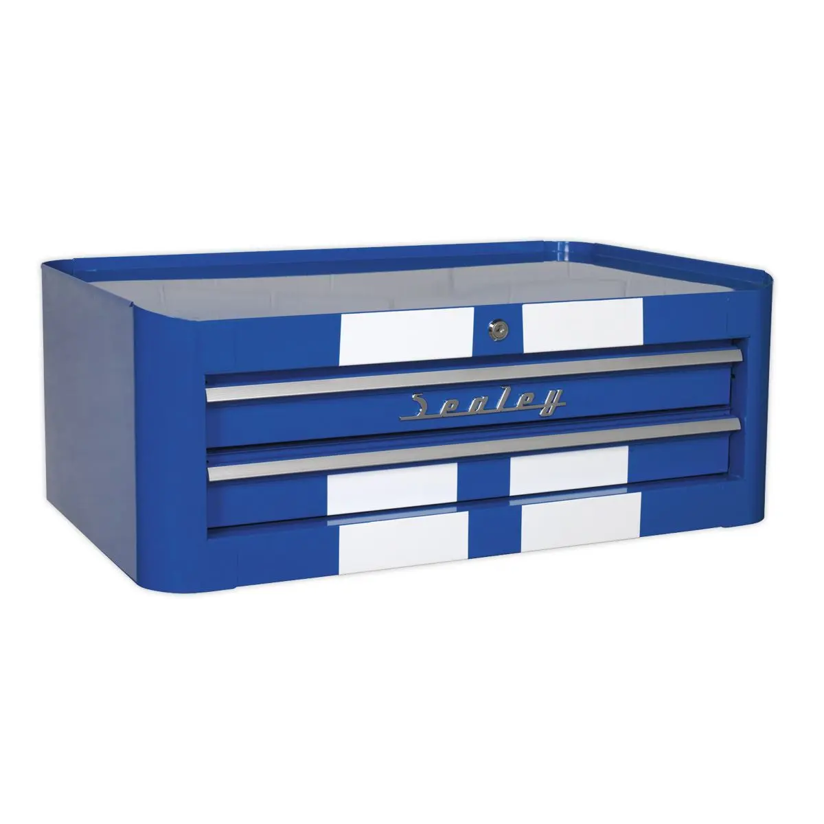 Sealey Premier Retro Style Topchest, Mid-Box Tool Chest & Rollcab Combination 10 Drawer Blue/White Stripes - Image 12