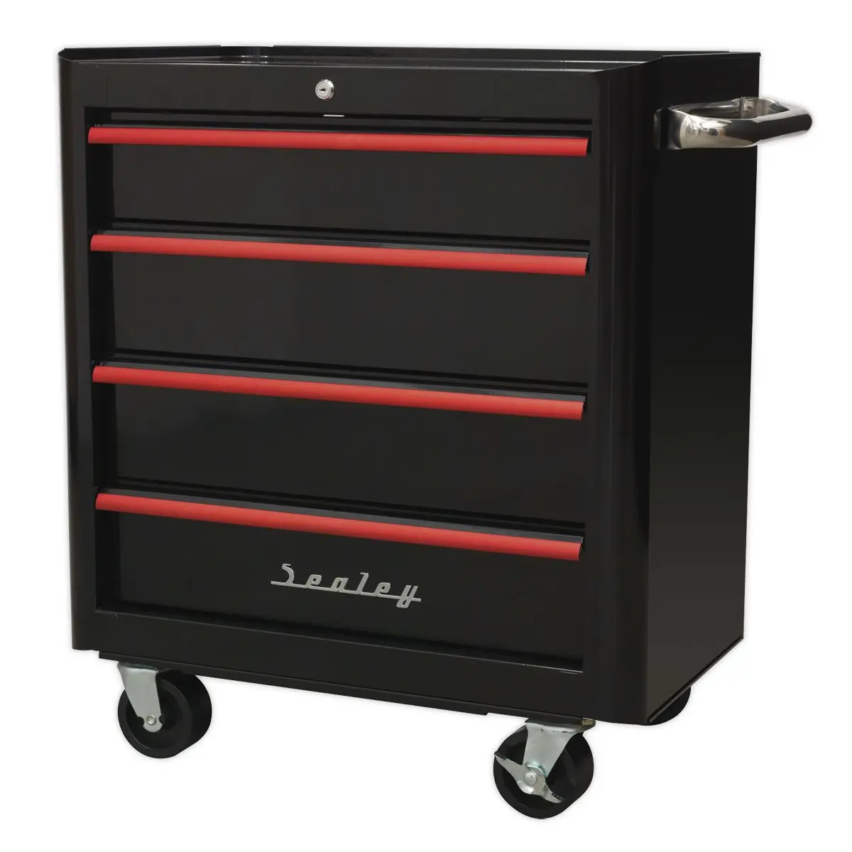 Sealey Premier Rollcab 4 Drawer Retro Style- Black with Red Anodised Drawer Pulls - Image 7