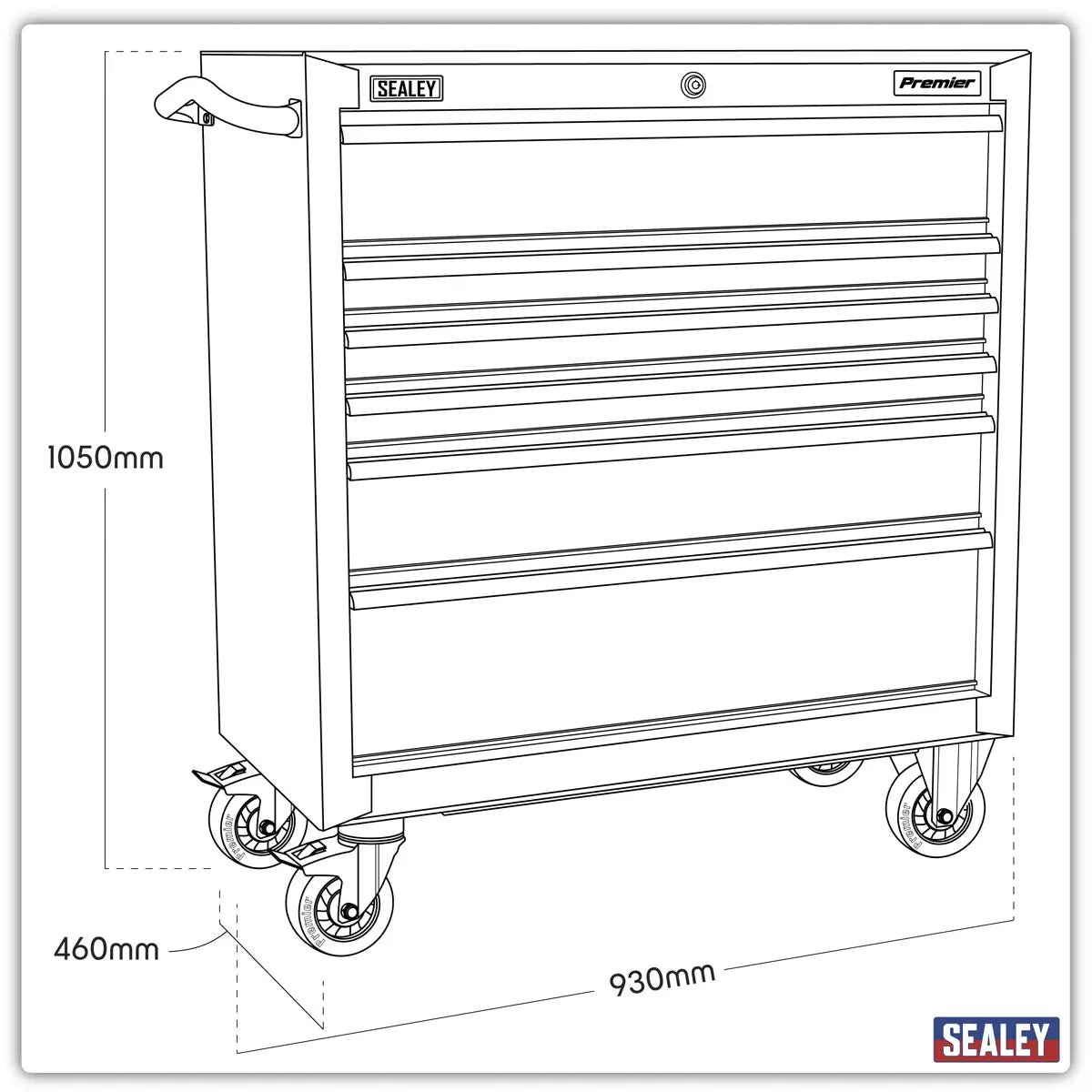 Sealey Premier Rollcab 6 Drawer 930mm Heavy-Duty Black - Image 10