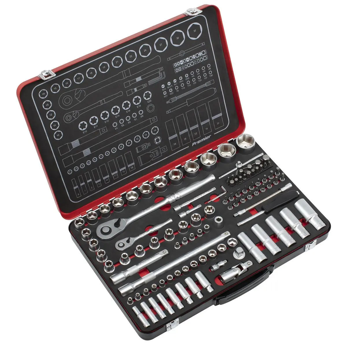 Sealey Premier Platinum Socket Set 1/4" & 1/2"Sq Drive 108pc - Premier Platinum