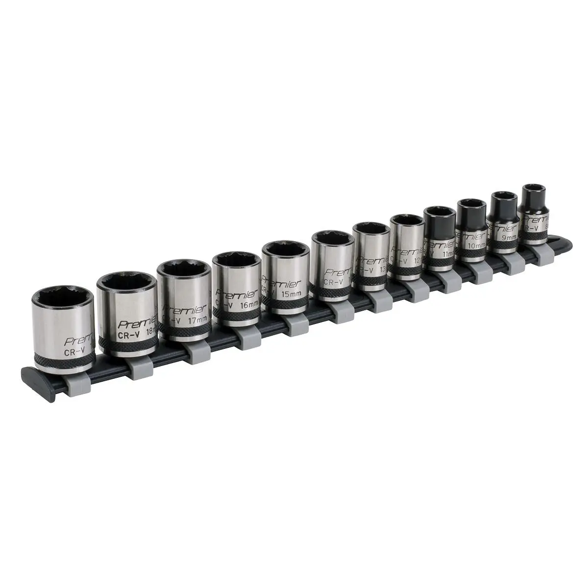 Sealey Premier Black Socket Set 12pc 3/8"Sq Drive Lock-On™ 6pt Metric - Premier Black