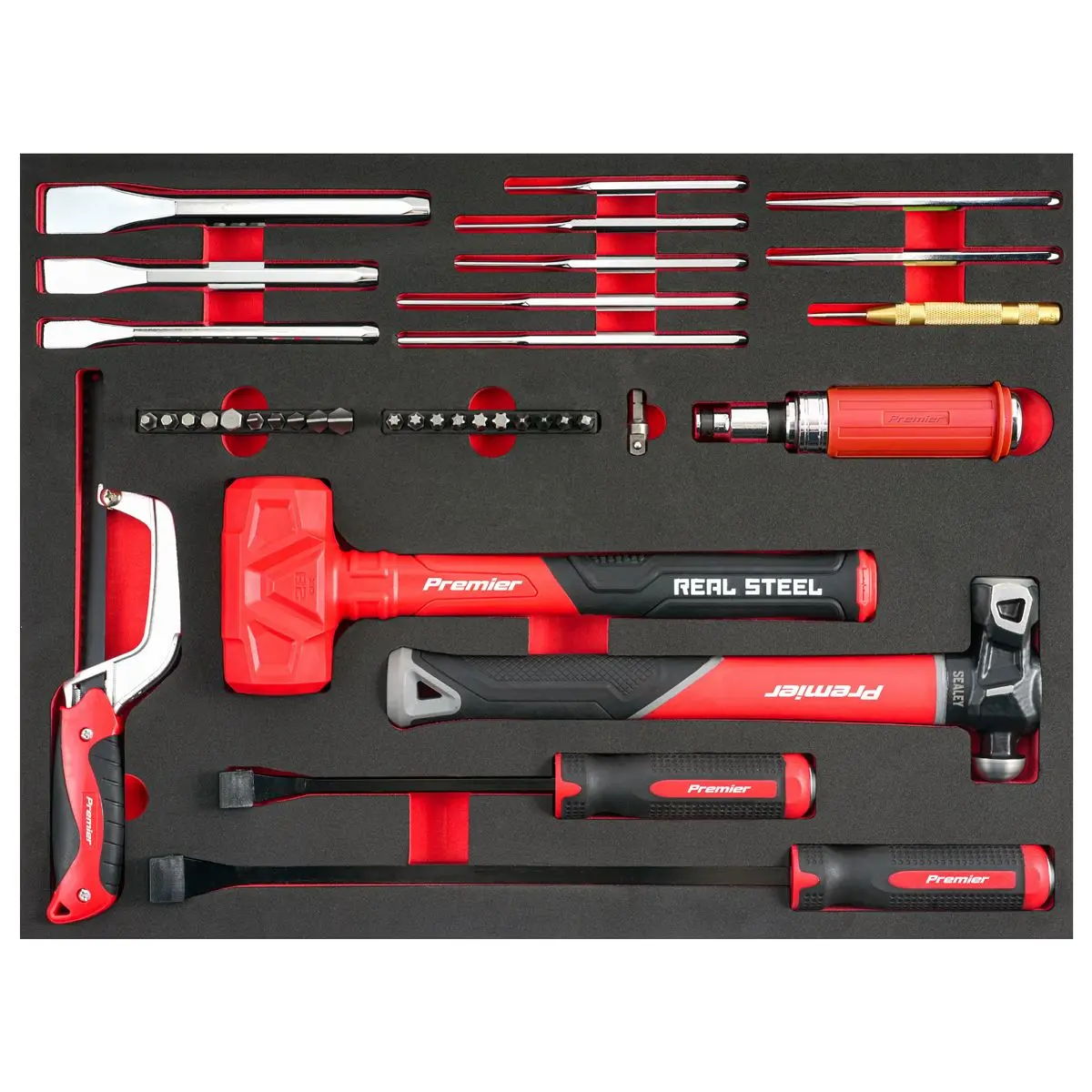Sealey Premier Striking, Pry Bar, Hacksaw & Impact Screwdriver Set with Tool Tray 39pc