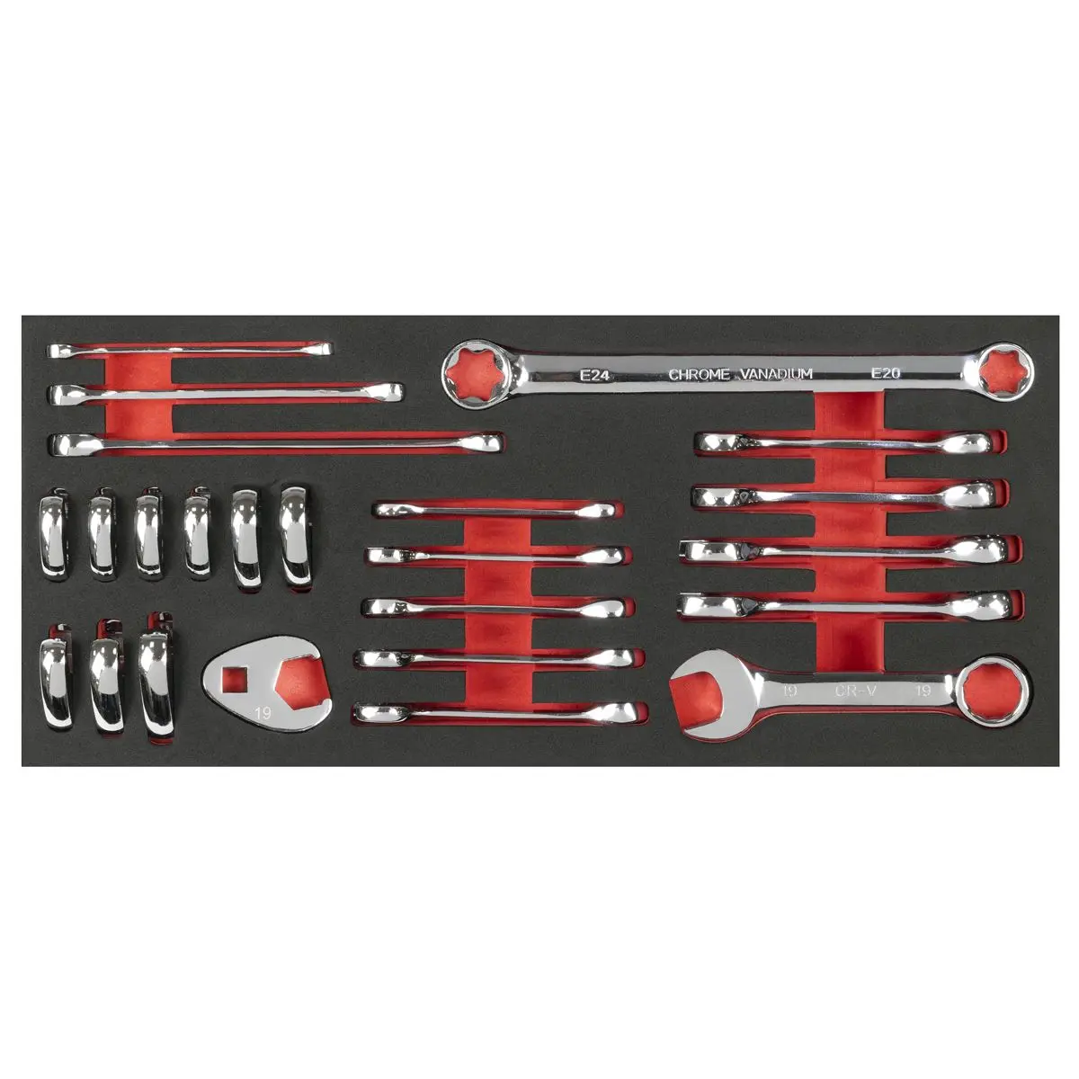 Sealey Premier Stubby Combination, TRX-Star* & Crow's Foot Spanner Set with Tool Tray 24pc