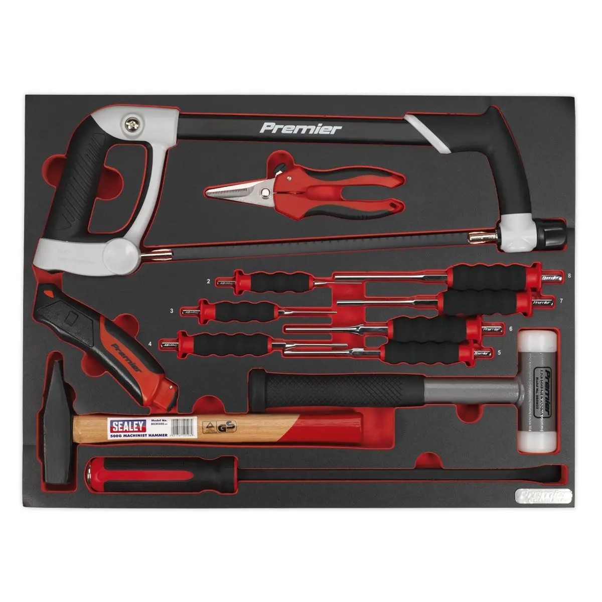 Sealey Premier Platinum Tool Tray with Hacksaw, Hammers & Punches 13pc - Image 3