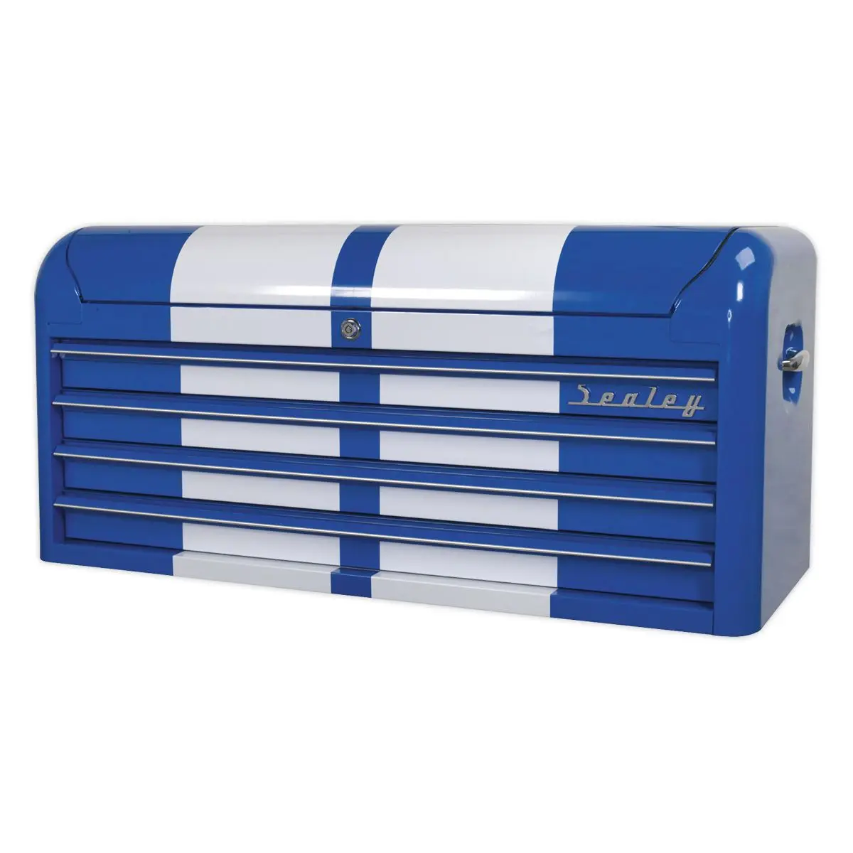 Sealey Premier Topchest 4 Drawer Wide Retro Style - Blue with White Stripes - Image 4