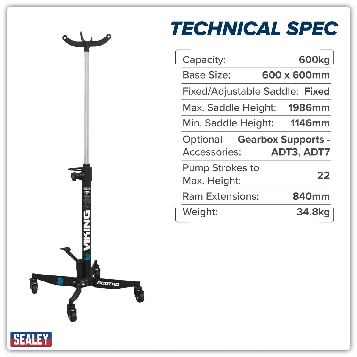 Sealey Viking Vertical Transmission Jack with Quick Lift 600kg - Image 4