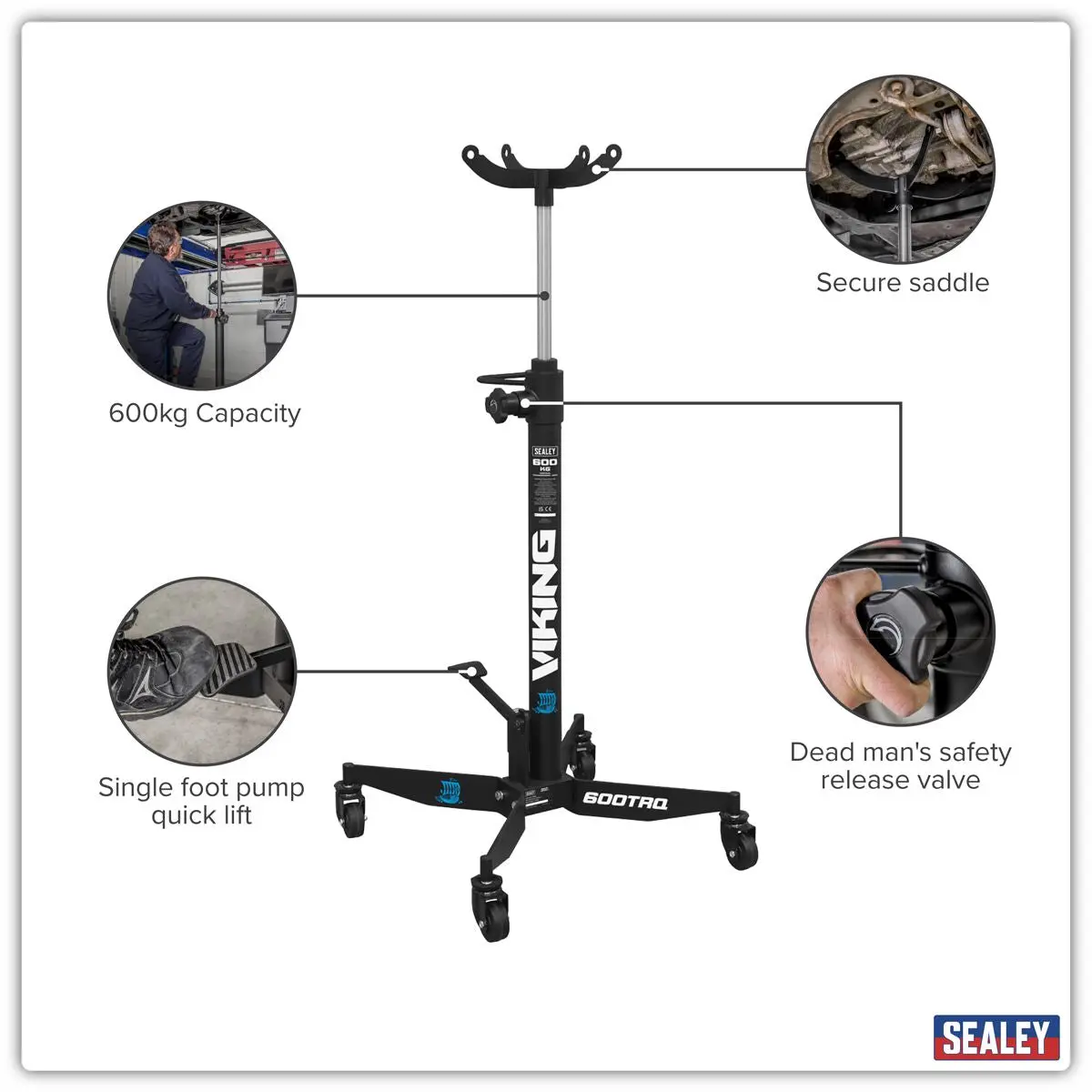 Sealey Viking Vertical Transmission Jack with Quick Lift 600kg - Image 7