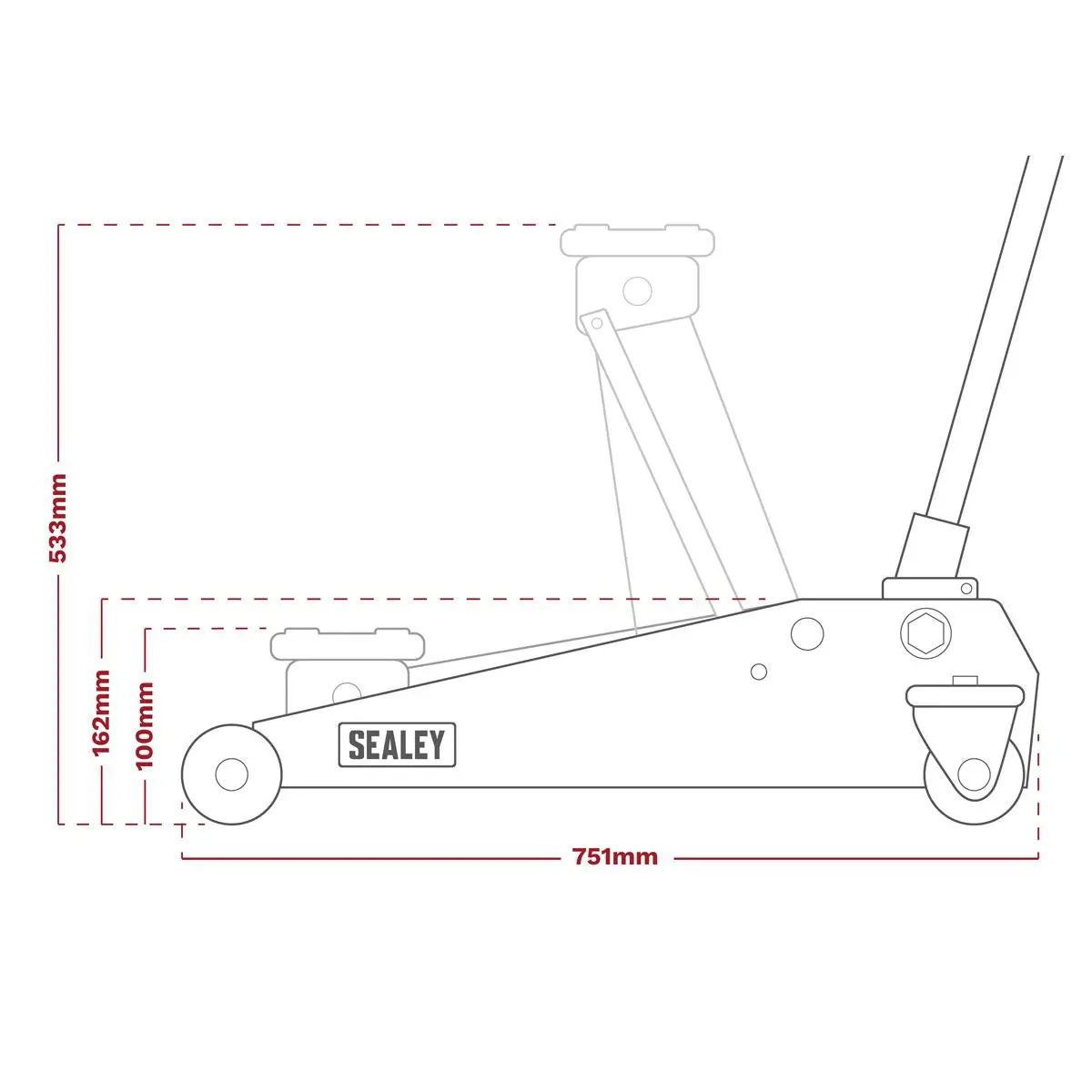 Sealey Premier Premier Low Profile Trolley Jack with Rocket Lift 4 Tonne - Black - Image 4